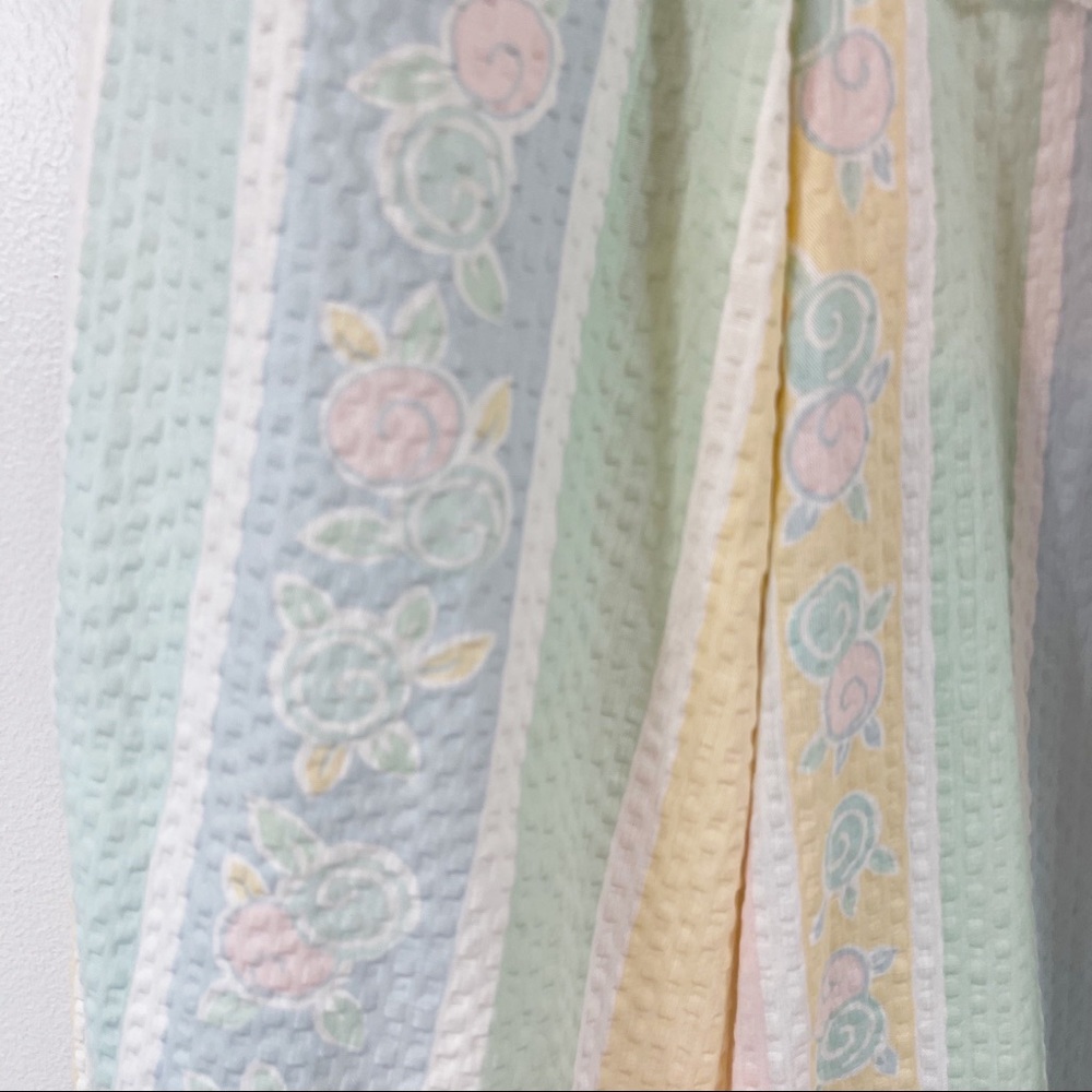 Vintage Seersucker Robe M Rainbow Pastel Floral Prairie Puff Sleeve - Picture 6 of 10